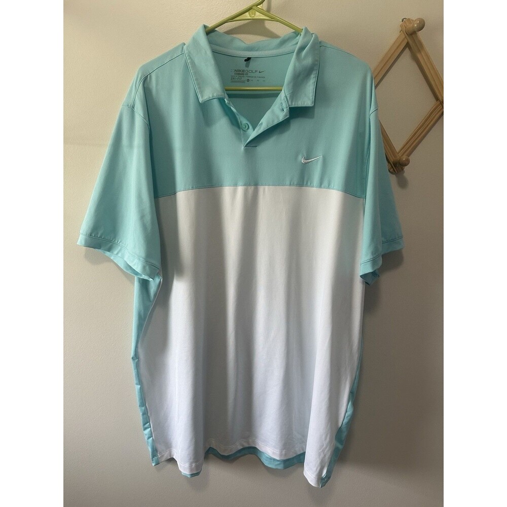 Nike Golf Men Blue and White Polo Shirt Tour Performance Dri-Fit Size XL